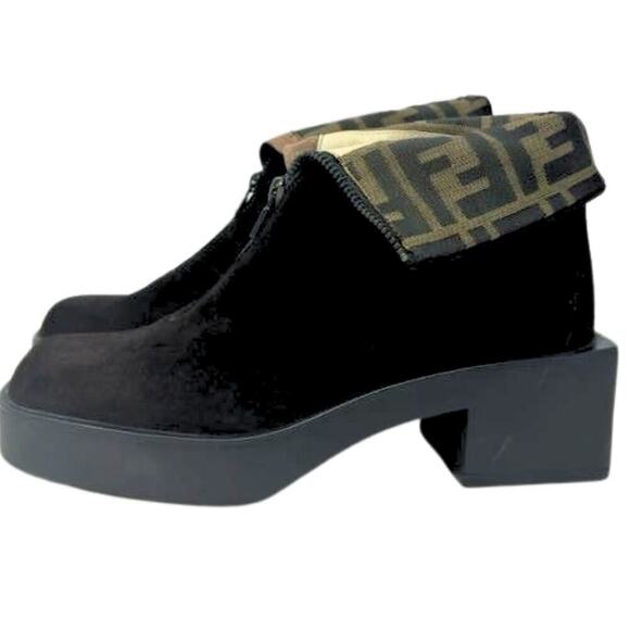 Fendi FF‎ Logo Zucca Brown Monogram Chunky Platform Brown Ankle Chelsea Boots - Picture 2 of 15